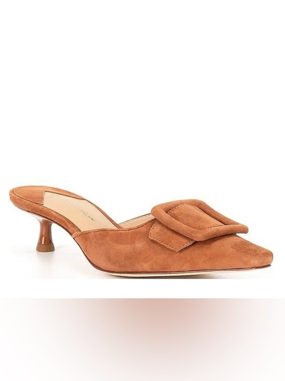 ANTONIO MELANI Tan Suede Buckle Kitten Heel Mule - NWT